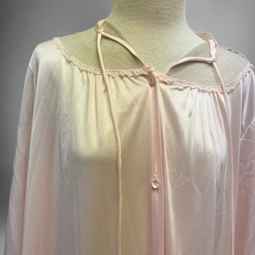 Silky Lace Rose Granny Button Down Sheer Nightgown